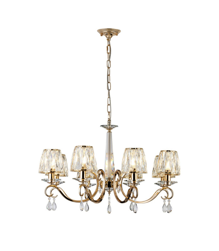Bush 75cm Pendant 8 Light E14 French Gold/Clear Crystal Shade (A)-1
