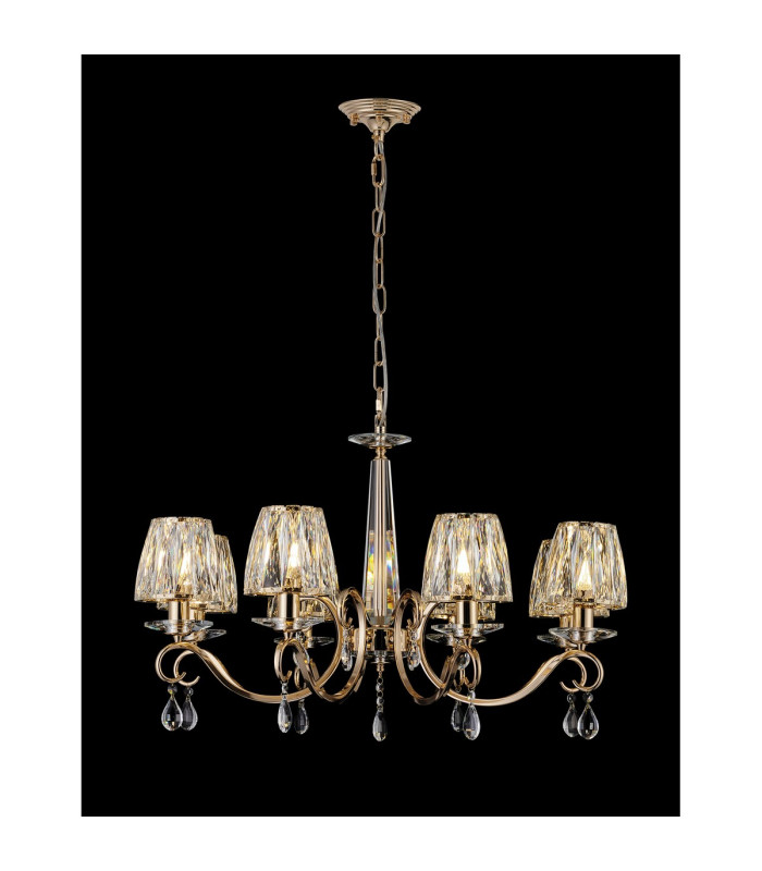 Bush 75cm Pendant 8 Light E14 French Gold/Clear Crystal Shade (A)-3