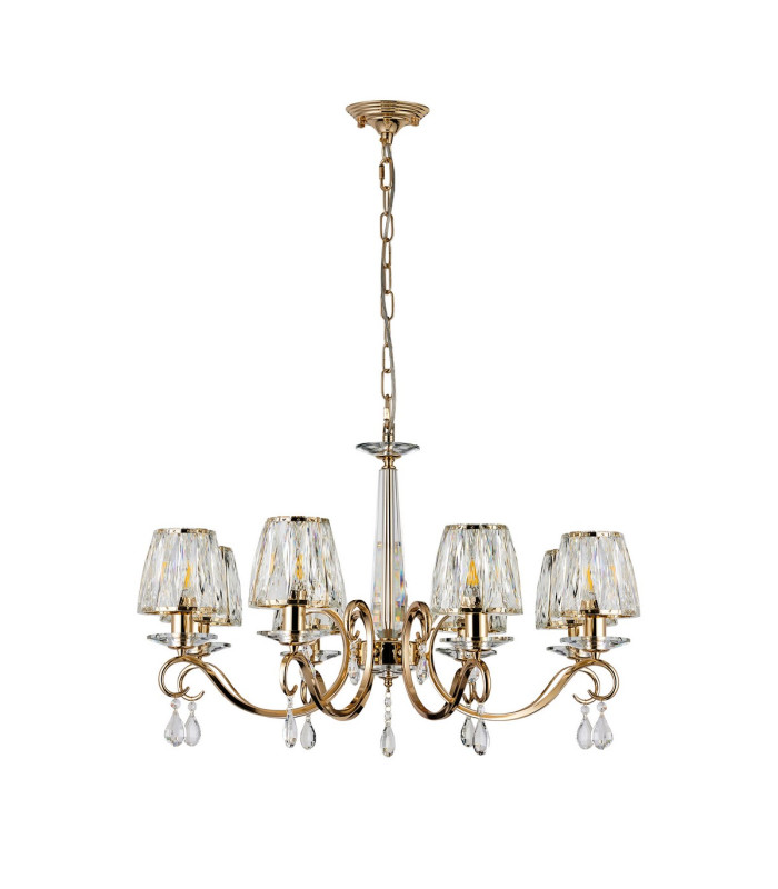 Bush 75cm Pendant 8 Light E14 French Gold/Clear Crystal Shade (A)-4