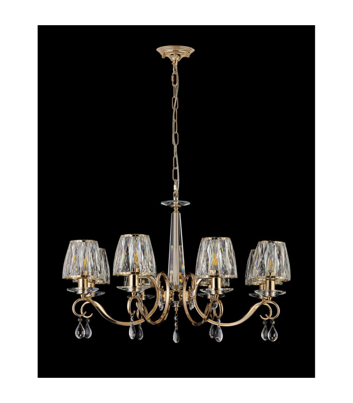Bush 75cm Pendant 8 Light E14 French Gold/Clear Crystal Shade (A)-9