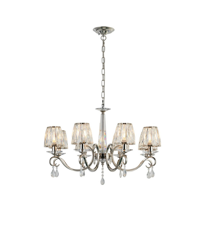 Bush 75cm Pendant 8 Light E14 Polished Nickel/Clear Crystal Shade (A)-1