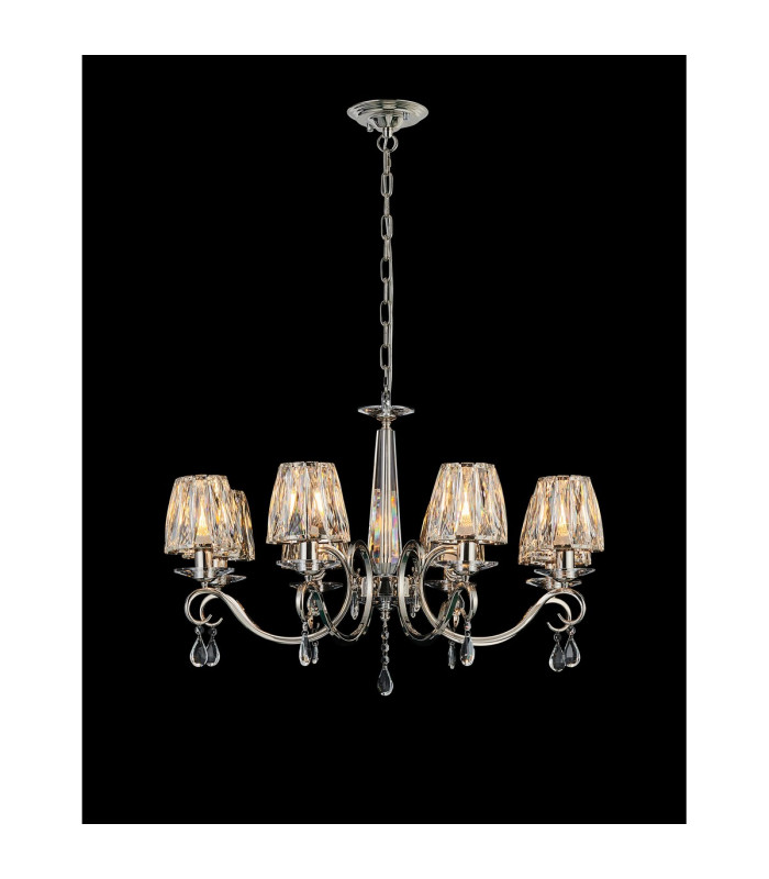 Bush 75cm Pendant 8 Light E14 Polished Nickel/Clear Crystal Shade (A)-3