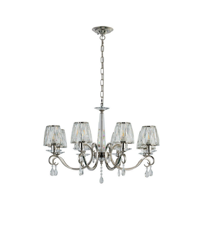 Bush 75cm Pendant 8 Light E14 Polished Nickel/Clear Crystal Shade (A)-4
