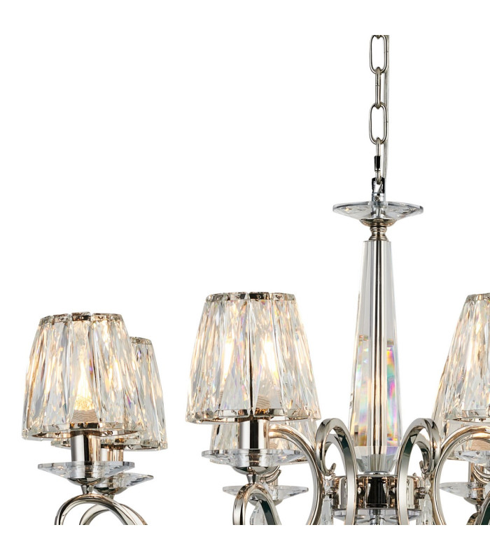 Bush 75cm Pendant 8 Light E14 Polished Nickel/Clear Crystal Shade (A)-6