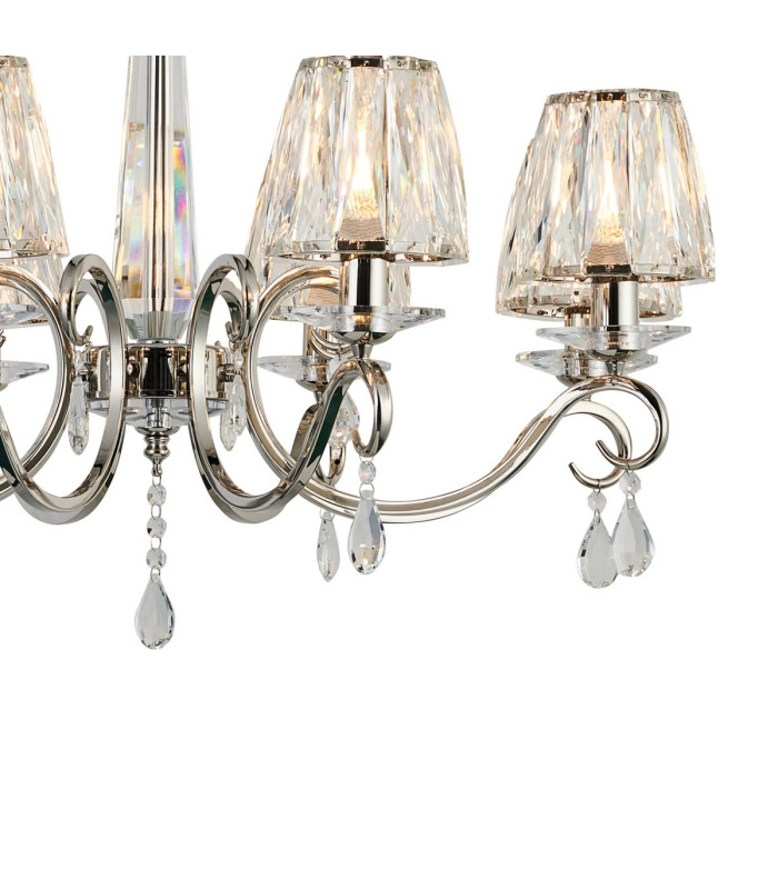 Bush 75cm Pendant 8 Light E14 Polished Nickel/Clear Crystal Shade (A)-7