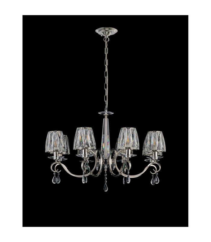 Bush 75cm Pendant 8 Light E14 Polished Nickel/Clear Crystal Shade (A)-8