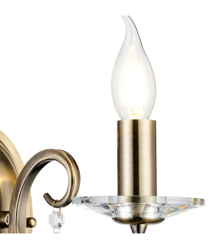 Bush Wall Lamp WITHOUT SHADE 1 Light E14 Antique Brass/Clear Crystal-6