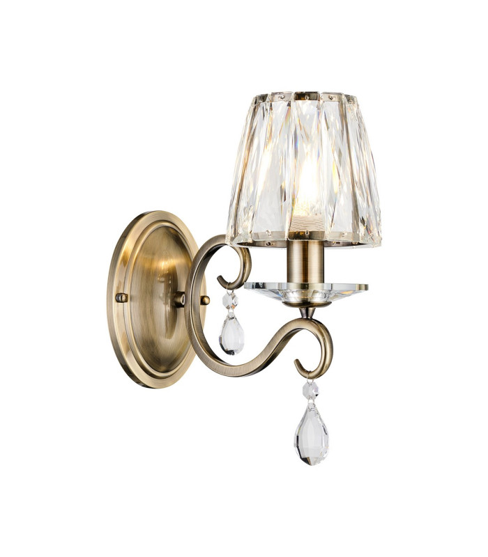 Bush Wall Lamp 1 Light E14 Antique Brass/Clear Crystal Shade (A)-1