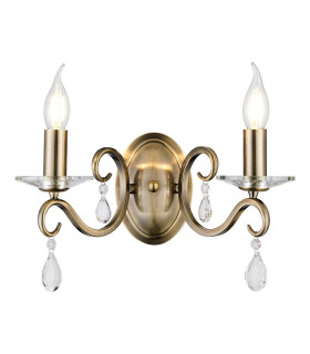 Bush Wall Lamp WITHOUT SHADE 2 Light E14 Antique Brass/Clear Crystal-1