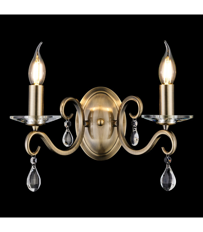 Bush Wall Lamp WITHOUT SHADE 2 Light E14 Antique Brass/Clear Crystal-3