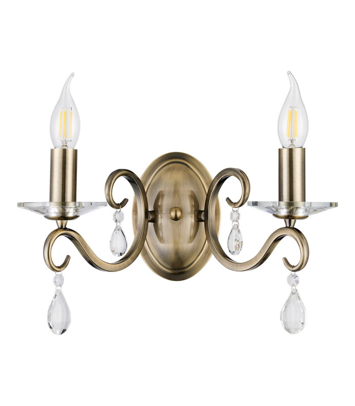 Bush Wall Lamp WITHOUT SHADE 2 Light E14 Antique Brass/Clear Crystal-4