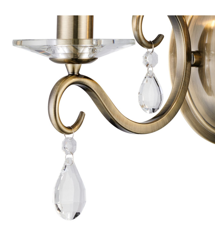 Bush Wall Lamp WITHOUT SHADE 2 Light E14 Antique Brass/Clear Crystal-6