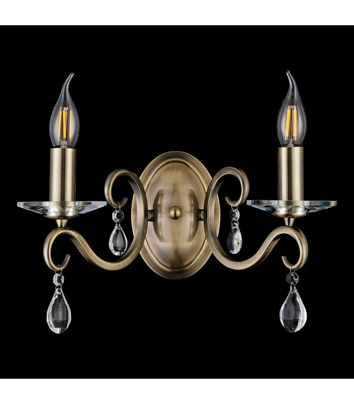 Bush Wall Lamp WITHOUT SHADE 2 Light E14 Antique Brass/Clear Crystal-8