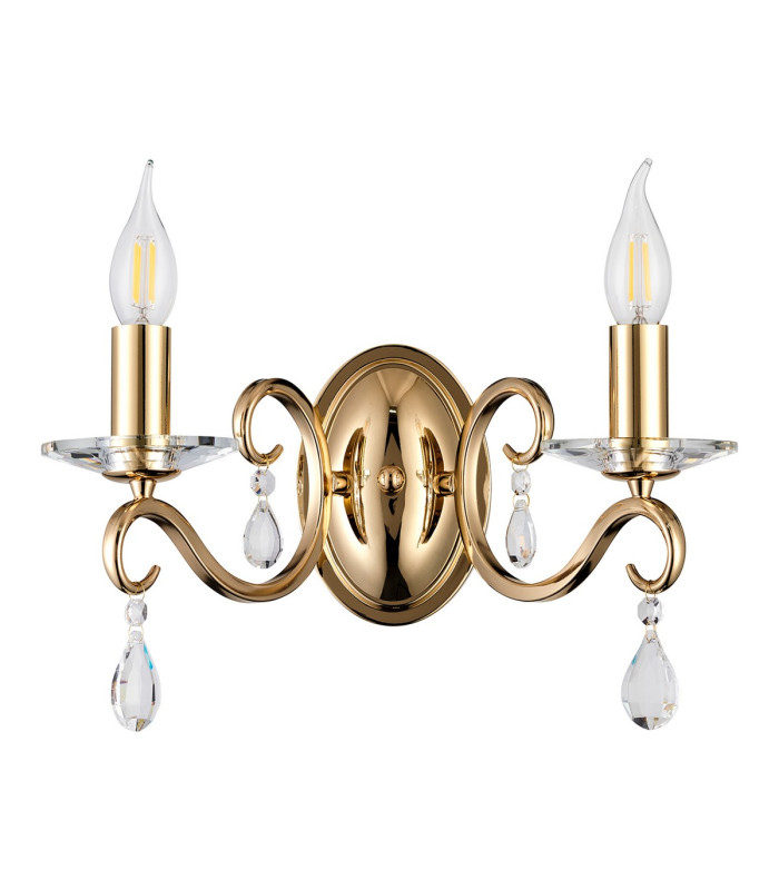 Bush Wall Lamp WITHOUT SHADE 2 Light E14 French Gold/Clear Crystal-4