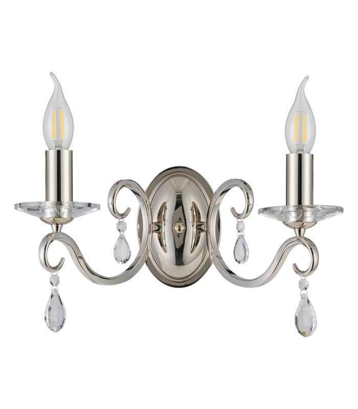 Bush Wall Lamp WITHOUT SHADE 2 Light E14 Polished Nickel/Clear Crystal-4