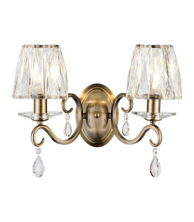 Bush Wall Lamp 2 Light E14 Antique Brass/Clear Crystal Shade (A)-1