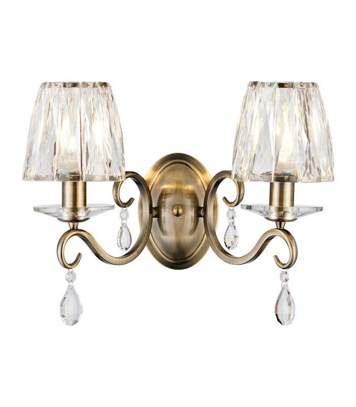 Bush Wall Lamp 2 Light E14 Antique Brass/Clear Crystal Shade (A)-1