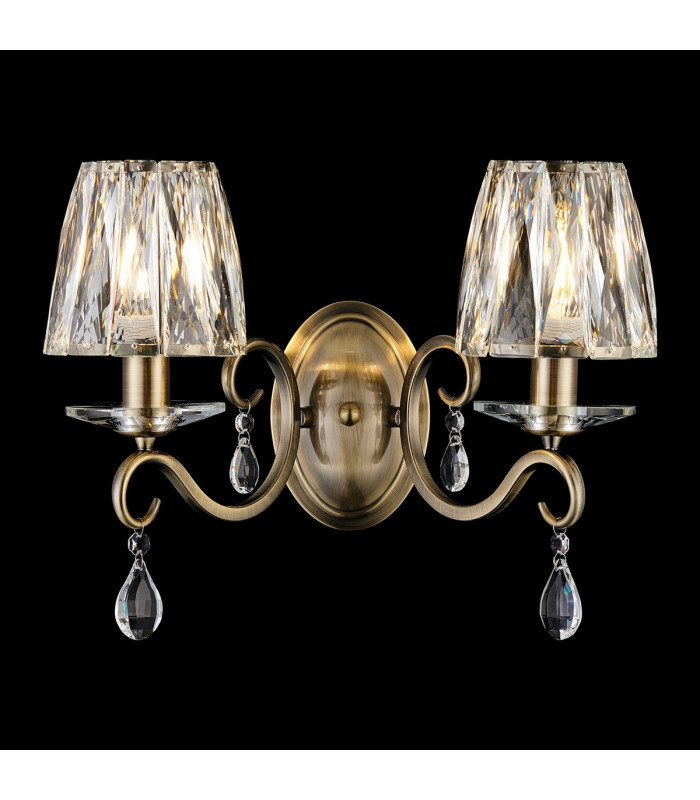 Bush Wall Lamp 2 Light E14 Antique Brass/Clear Crystal Shade (A)-3