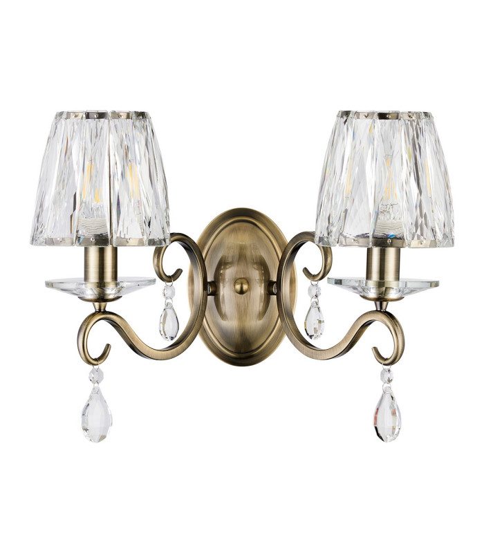 Bush Wall Lamp 2 Light E14 Antique Brass/Clear Crystal Shade (A)-4