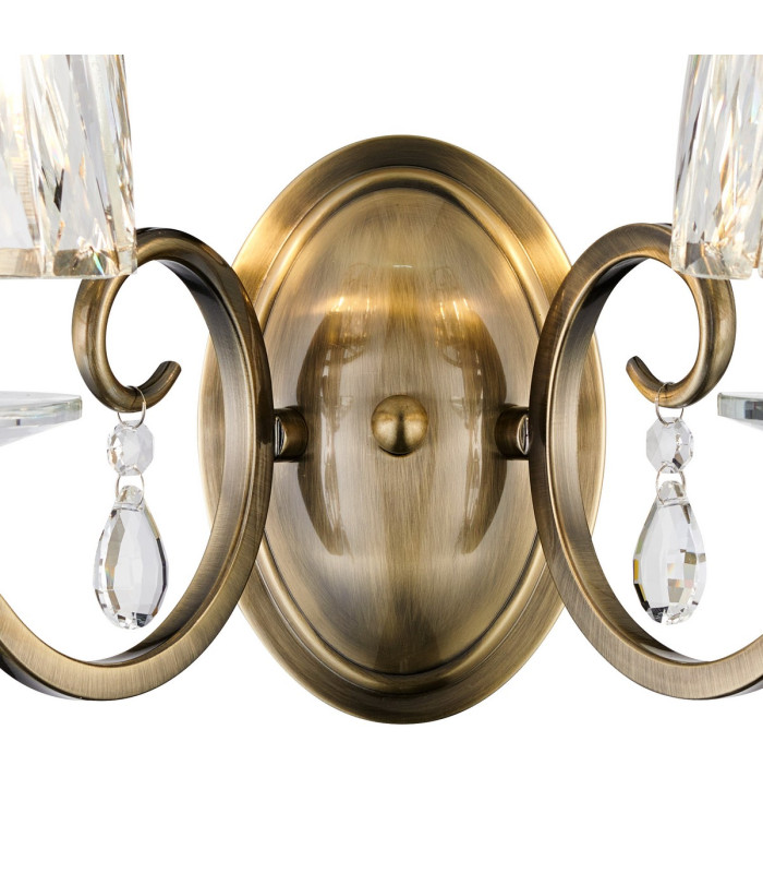 Bush Wall Lamp 2 Light E14 Antique Brass/Clear Crystal Shade (A)-5