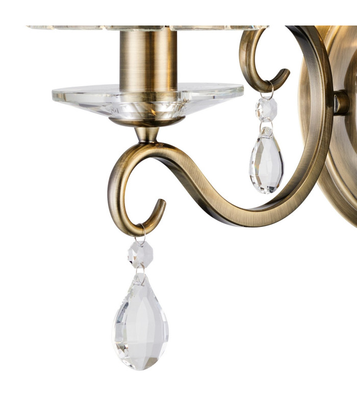 Bush Wall Lamp 2 Light E14 Antique Brass/Clear Crystal Shade (A)-6
