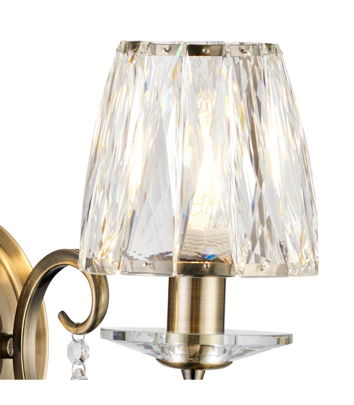 Bush Wall Lamp 2 Light E14 Antique Brass/Clear Crystal Shade (A)-7