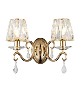 Bush Wall Lamp 2 Light E14 French Gold/Clear Crystal Shade (A)-1