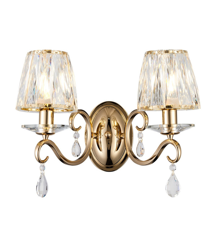Bush Wall Lamp 2 Light E14 French Gold/Clear Crystal Shade (A)-1