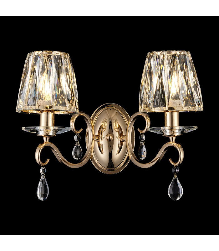 Bush Wall Lamp 2 Light E14 French Gold/Clear Crystal Shade (A)-3