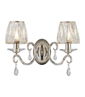 Bush Wall Lamp 2 Light E14 Polished Nickel/Clear Crystal Shade (A)-1