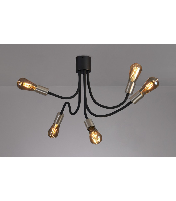 Benton Flexible Ceiling 5 Light E27 Dark Grey/Satin Nickel-3