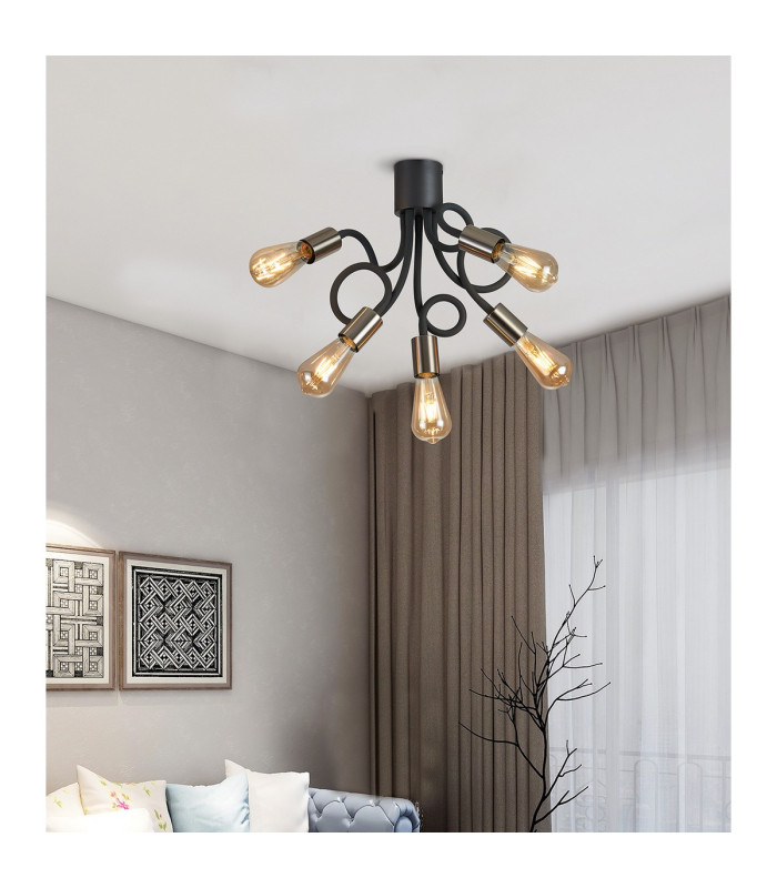 Benton Flexible Ceiling 5 Light E27 Dark Grey/Satin Nickel-4