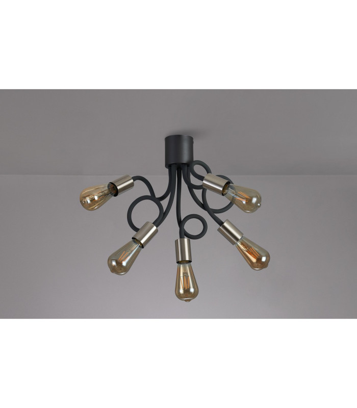 Benton Flexible Ceiling 5 Light E27 Dark Grey/Satin Nickel-14