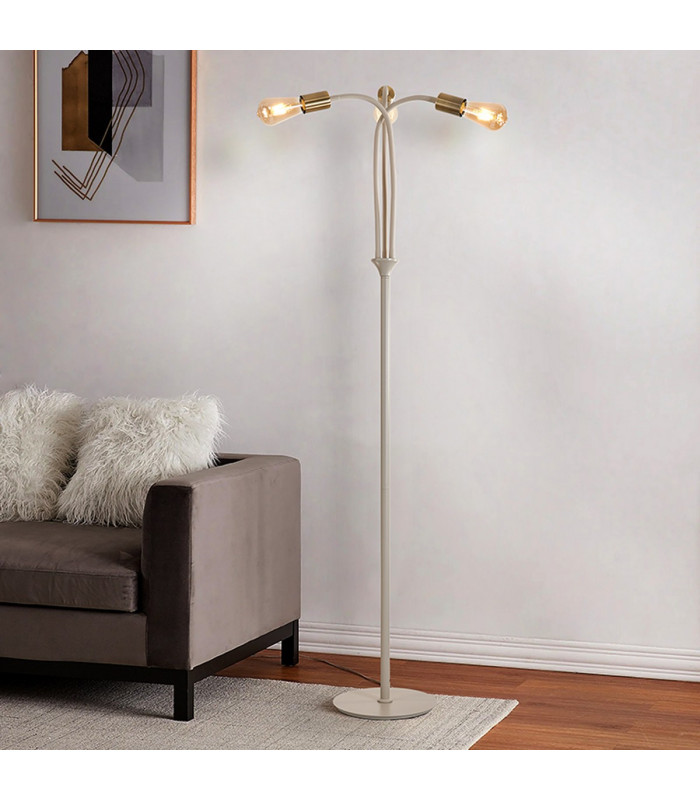 Benton Flexible Floor Lamp 3 Light E27 Beige/Antique Brass-5