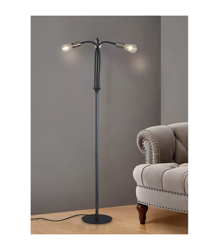 Benton Flexible Floor Lamp 3 Light E27 Dark Grey/Satin Nickel-5