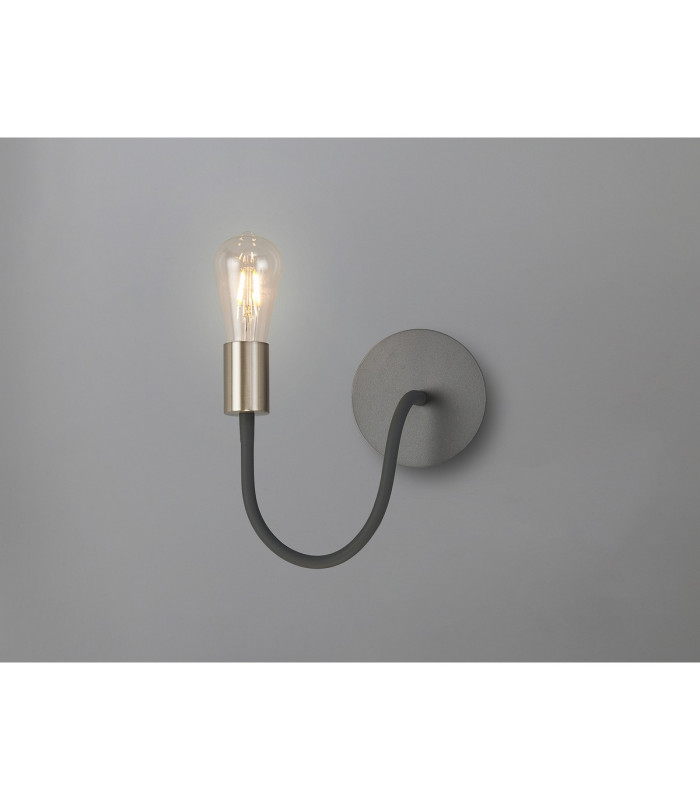 Benton Flexible Switched Wall Lamp 1 Light E27 Dark Grey/Satin Nickel-3