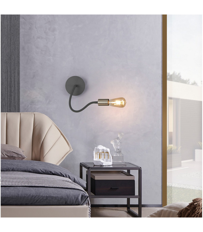 Benton Flexible Switched Wall Lamp 1 Light E27 Dark Grey/Satin Nickel-4