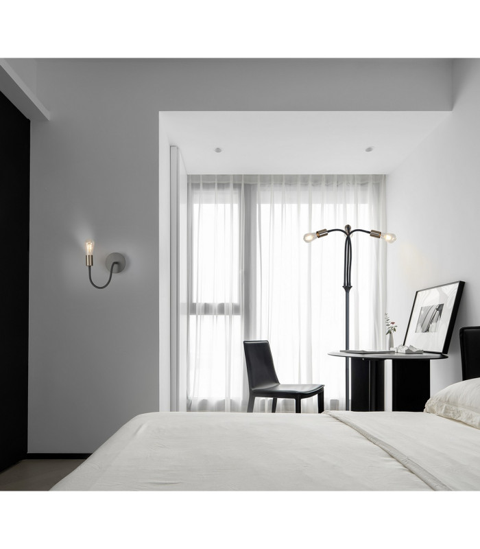 Benton Flexible Switched Wall Lamp 1 Light E27 Dark Grey/Satin Nickel-5
