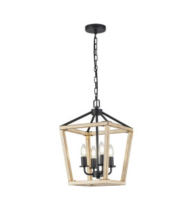 Stamford Pendant 4 Light E14 Wood Effect/Black-1