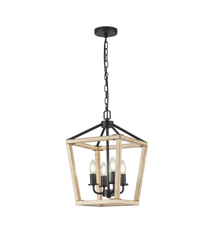 Stamford Pendant 4 Light E14 Wood Effect/Black-1