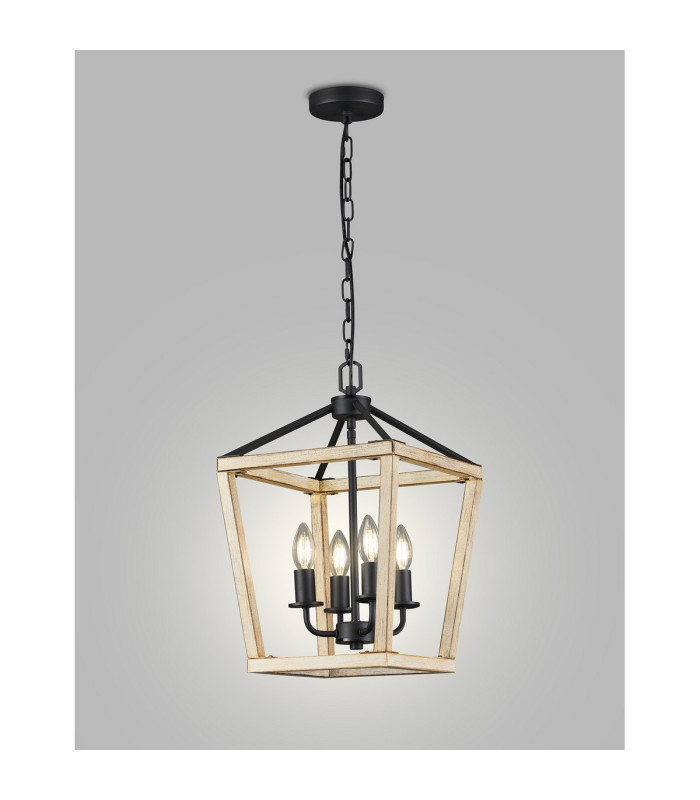 Stamford Pendant 4 Light E14 Wood Effect/Black-3