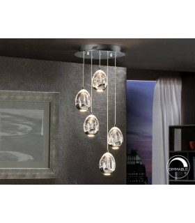 Integrated LED 5 Light Crystal Cluster Drop Ceiling Pendant Chrome - 1