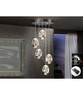 Integrated LED 5 Light Dimmable Crystal Cluster Drop Ceiling Pendant with Remote Control Chrome - 1