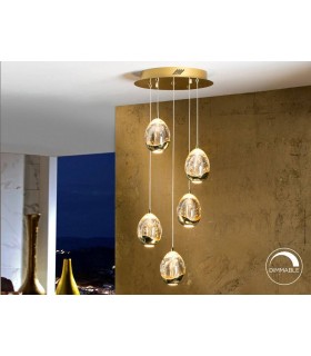 Integrated LED 5 Light Crystal Cluster Drop Ceiling Pendant Gold Bubble Effect - 1