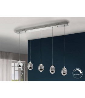 Integrated LED 5 Light Crystal Drop Bar Ceiling Pendant Chrome Bubble Effect - 1