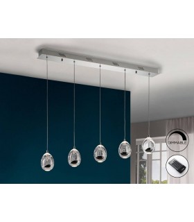 Integrated LED 5 Light Dimmable Crystal Drop Bar Ceiling Pendant with Remote Control Chrome - 1