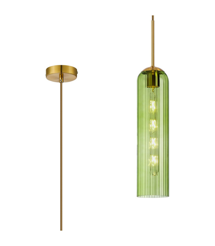 Clarkson 10cm Single Pendant 1 Light Adjustable E27 Brass Gold / Green-1