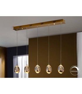 Integrated LED 5 Light Crystal Drop Bar Ceiling Pendant Gold Bubble Effect - 1