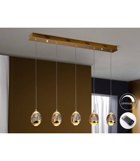 Integrated LED 5 Light Dimmable Crystal Drop Bar Ceiling Pendant with Remote Control Gold - 1