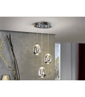 Integrated LED 3 Light Crystal Cluster Drop Ceiling Pendant Chrome - 1